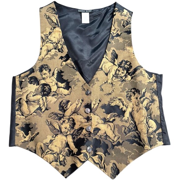 Saddle River Vintage 90s Cherub tapestry Vest Women’s Button Up Angels sz Medium - Picture 1 of 10